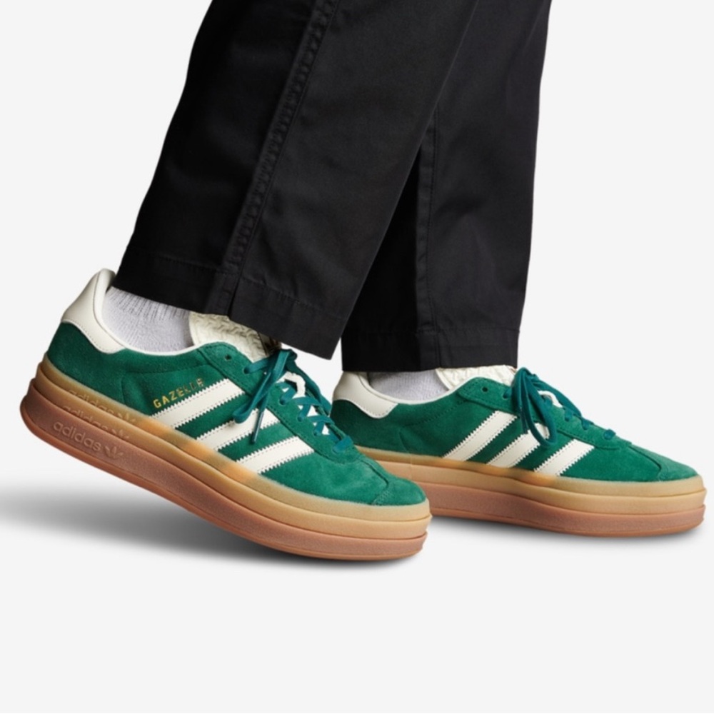 Adidas Green Platform Gazelles with White Stripes US Women’s size 6.5